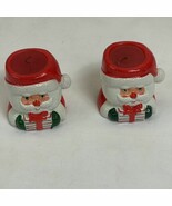 Pair of Vintage Ceramic Santa Holding Present Votive Candle Holder Incl ... - $18.52 CAD