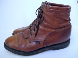 Vtg Men&#39;s Justin Originial Kiltie Workboot Boot 14D Brown Leather USA Lace UP - £40.08 GBP