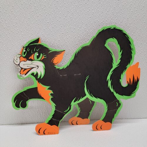 Beistle Halloween Vintage Cardboard Stand Up Cat Black Green Orange - $29.60