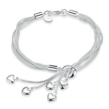 Fashion 925 Sterling Silver Women Charm Love Heart Beads Bracelet Bangle Jewelry - £6.28 GBP