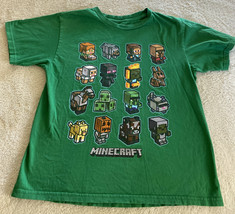 Mojang Minecraft Boys Green Pumpkin Creeper Cheetah Short Sleeve Shirt 10-12 - £9.79 GBP