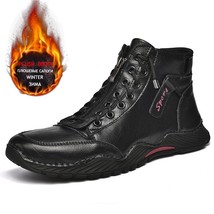 Classic Leather Winter Men&#39;s Boots Plush Warm Platform Men&#39;s Snow Boots Punk Out - £57.73 GBP