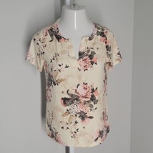 Andree by Unit Blouse Shirt ~ Sz S ~ Beige ~ Short Sleeve ~ Floral - £16.16 GBP