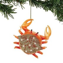 Dept 56 Coastal Beach Orange Crab Glittered Glass Christmas Ornament - £10.25 GBP