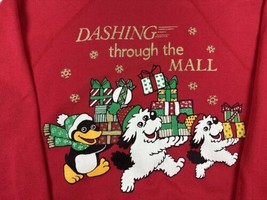 Vintage 90s Animals Dashing Through The Mall Christmas Sweatshirt Red Cute Dog M - £14.46 GBP