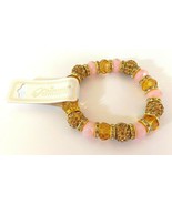 BRACELET: 3-7&quot; Double-stretch elastic DURO DIPPED GOLD/PINK CRYSTALS/BEA... - £2.35 GBP