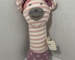 Organic Farm Buddies pink white striped dot mouse plush squeaker stick r... - $9.89