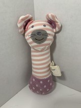 Organic Farm Buddies pink white striped dot mouse plush squeaker stick rattle - £7.88 GBP