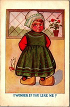 Dutch Girl Comic I Wonder if You Like Me Clogs 1909 DB Postcard E4 - £5.41 GBP