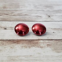 Vintage Clip On Earrings - Mirrored Red Circle Just Over 5/8&quot; - £10.29 GBP