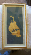 HAND MADE FLAT WOODEN SHIP FRAMED AND MATTED - £62.95 GBP