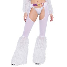 Sheer Mesh Chaps Faux Fur Bell Bottoms Tinsel Accents Belted Flared Whit... - £49.19 GBP