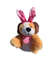 Sitting Plush Dog W/Pink Bunny  Polka Dots Ears Stuffed Animal Brown Tan  White - $13.30