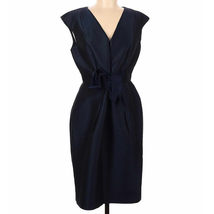Carmen Marc Valvo Navy Blue Silk Blend Sleeveless V-Neck Belted Dress Si... - £23.92 GBP