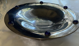 Vintage Original Stainless Pedestal Dish, Bowel with Cobalt Blue Glass 8... - $14.01