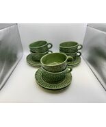 Set of 6 Bordallo Pinheiro Portugal BASKETWEAVE Green Cups &amp; Saucers - €121,03 EUR