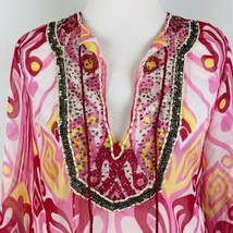 Kate &amp; Mallory Design 60s Style Womens Small Pink Beaded Front Tunic Blo... - £17.07 GBP