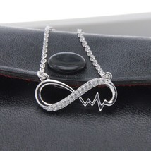 925 Silver 0.25CT Round Cubic Zirconia Infinity Heart Pendant 18&quot; Cable Chain - £38.25 GBP