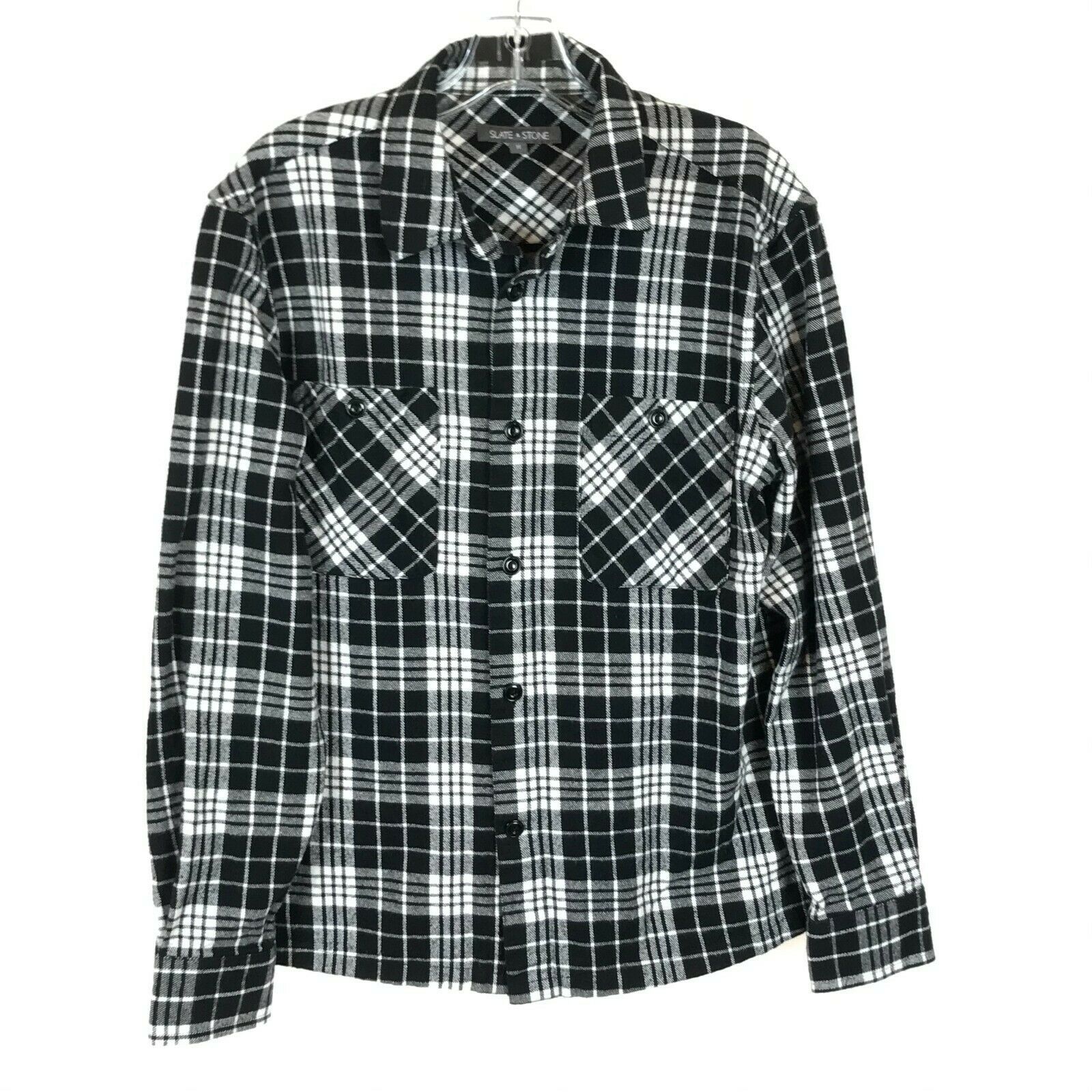 Primary image for Nordstrom Mens Size Medium Slate & Stone Plaid Button Down Heavy Flannel Shirt