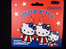 Claire&#39;s Hello Kitty USA Flag dangle earrings NEW - £9.33 GBP