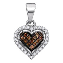 10k White Gold Round Brown Diamond Heart Cluster Pendant 1/8 - £132.89 GBP