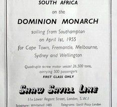 Dominion Monarch Cruise Ship 1955 Advertisement UK Import Shaw Savill Li... - £15.71 GBP