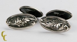 Men&#39;s Sterling Silver Cufflinks w/ Delicate Leaf Designs Nice Toning - £99.46 GBP