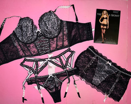Victoria&#39;s Secret S-DD,M-DD 32DD,34DD,36DD Bra Set Thong+Garter+Skirt Black Pink - £134.35 GBP