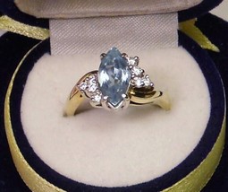 ESTATE 1.50 Ct NATURAL MARQUISE AQUAMARINE &amp; .30 Ctw WHITE DIAMONDS 14 kt - $585.00