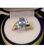 ESTATE 1.50 Ct NATURAL MARQUISE AQUAMARINE & .30 Ctw WHITE DIAMONDS 14 kt - £460.17 GBP