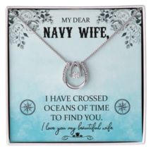 To My Wife Crossed Oceans Lucky Horseshoe Necklace Message Card 14k w CZ Crysta - £41.82 GBP+
