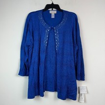 Alfred Dunner Womens Plus 2X Bright Blue Sparkly Layered Sweater Top NWT... - $29.39