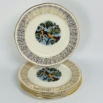 Homer Laughlin Baltimore Oriole Bird 6.25” Bread Plates 4 ct Gilded Fili... - $30.95