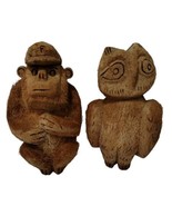 Vintage Handmade Coconut  Monkey &amp; Owl Lot Rare from Colombia 8 1/2 &quot; - $374.59 MXN
