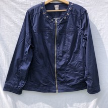 Navy Blue Luxe Twill Utility Jacket Chico&#39;s Size 3 (16/18) Cotton Blend - £19.41 GBP