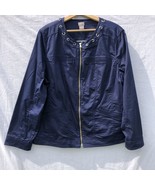 Navy Blue Luxe Twill Utility Jacket Chico&#39;s Size 3 (16/18) Cotton Blend - £19.75 GBP