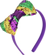 2024 Mardi Gras Glitter Bow Headband Purple Green and Gold Parade Party ... - £19.71 GBP