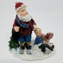 Vintage Rite Aid XMAS Holiday Figurine Village Skiers Father And Boy w/ Dog - £10.04 GBP