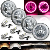 5-3/4&quot; Pink SMD LED Halo Angel Eye H4 Headlight w/ 6k LED Light Bulb Set of 4 - £227.83 GBP