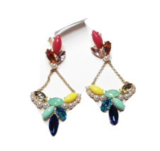 LULU FROST Rhinestone Faux Pearl Pierced Chandelier Drop Dangle Earrings New - £39.65 GBP