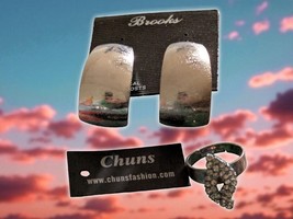 Chuns Adjustable Ring and Brooks Pierced Hoop Earrings Silver Tone Surgi... - $398.67 MXN