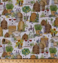 Cotton Bees Honeybees Beehives Flowers Farm Floral Fabric Print BTY D487.45 - $11.95