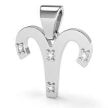 Aries Zodiac Sign Diamond Pendant In Solid 14k White Gold - £157.37 GBP