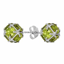 6.7 Carat 14K White Gold Stud Elegant Gemstone Earrings w/ Natural Peridots - £384.29 GBP