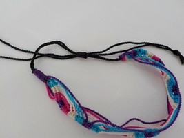 Woven Friendship Braided Bracelet Multicolored Adjustable String Purple Pinkblue - £7.98 GBP