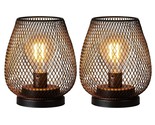 Set Of 2 Battery Operated Lamp Led Table Lantern, Metal Cage Cordless La... - $53.99