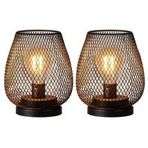 Set Of 2 Battery Operated Lamp Led Table Lantern, Metal Cage Cordless Lamps With - £42.69 GBP