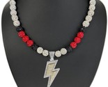 Iced Ball Crystal Beaded Baseball Necklace Red Black with Lightning Bolt... - £20.56 GBP+