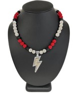 Iced Ball Crystal Beaded Baseball Necklace Red Black with Lightning Bolt... - £20.45 GBP+