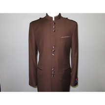 Mens Apollo  King  Banded Collarless suit Chinese Mandarin Wide leg AG94 Brown image 9